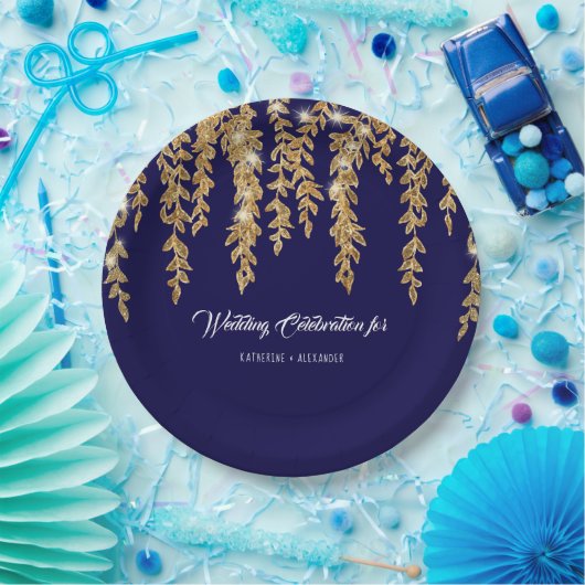 Assiettes En Carton Réception de mariage Marine Leaf Twinkle Lumières (Fête)