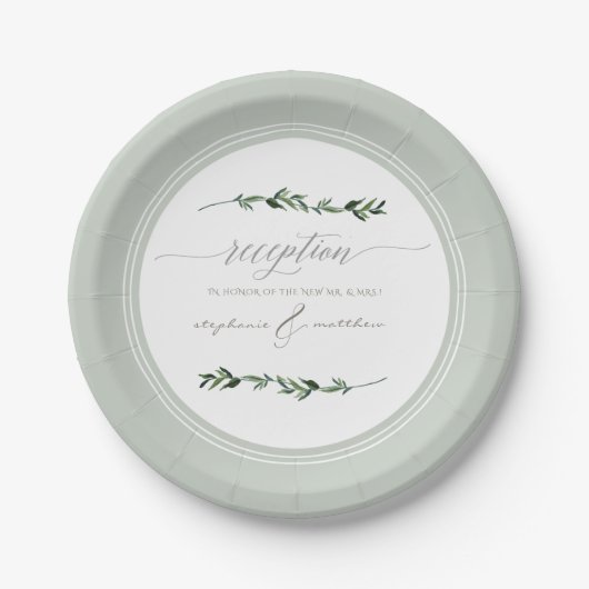Assiettes En Carton Réception de mariage moderne simple feuille feuill (Devant)