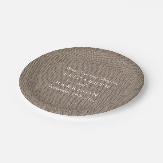 Assiettes En Carton Réception De Mariage Rustique Burlap (Angle)