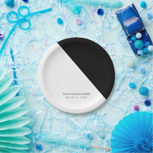 Assiettes En Carton Réception de mariage triangle noir et blanc (Fête)