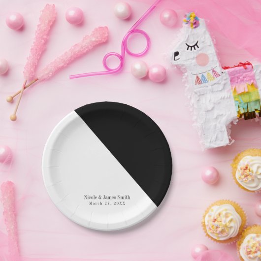 Assiettes En Carton Réception de mariage triangle noir et blanc (Fête)