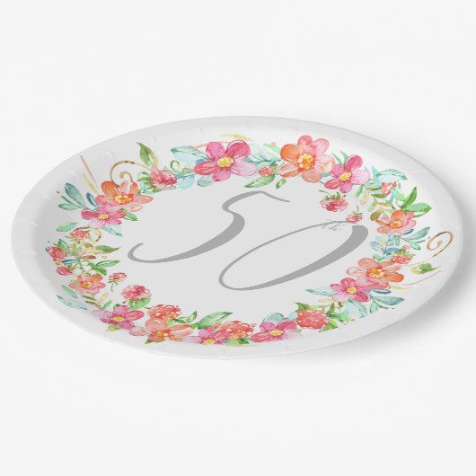 Assiettes En Carton Réception en plein air florale d'anniversaire (Angle)