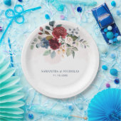 Assiettes En Carton Réception Mariage Floral Bourgogne (Fête)