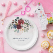 Assiettes En Carton Réception Mariage Floral Bourgogne (Fête)