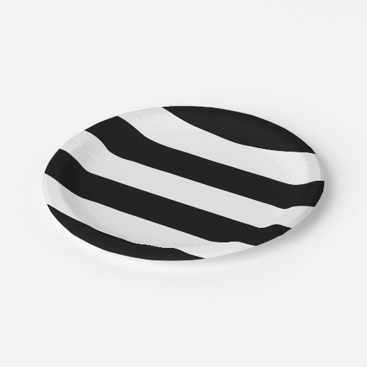 Assiettes En Carton Réception moderne Noir Blanc rayé Mariage (Angle)