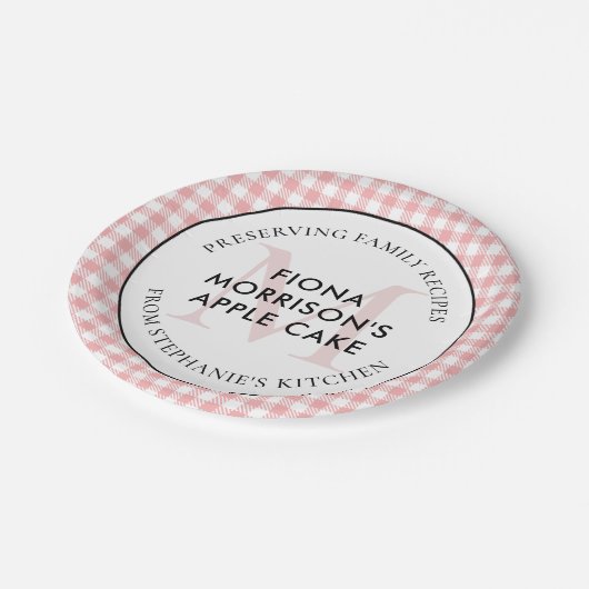 Assiettes En Carton Recettes famille En vichy rouge Monogramme (Angle)