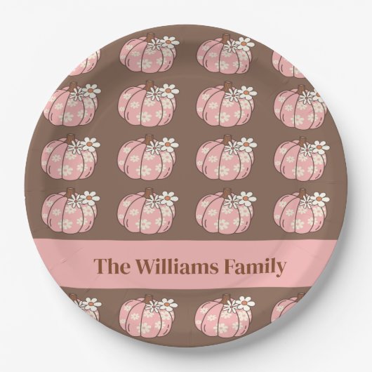 Assiettes En Carton Récolte Citrouille rose Thanksgiving Dîner (Devant)
