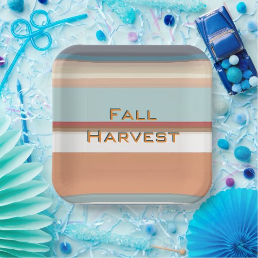 Assiettes En Carton Récolte de automne rétro Bleu Orange rayures (Fête)