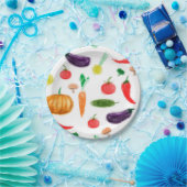 Assiettes En Carton Récolte légumes tomate poivre carottes champignon  (Fête)