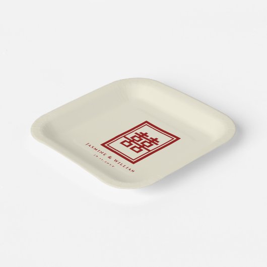 Assiettes En Carton Rectangle classique Double Bonheur Mariage chinois (Angulaire)