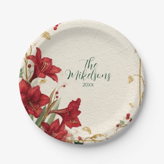 Assiettes En Carton Red Amaryllis Noël rustique (Devant)