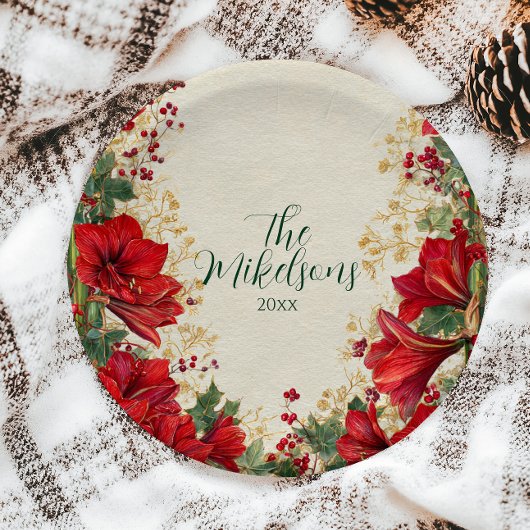 Assiettes En Carton Red Amaryllis Russe Noël