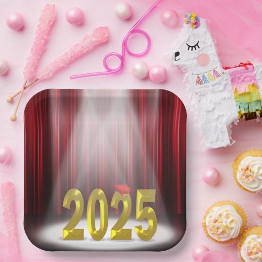Assiettes En Carton Red and Gold 2025 Graduation in Spotlight (Fête)