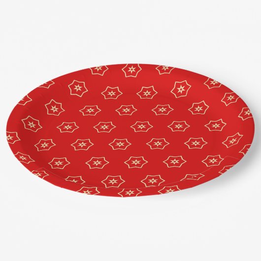 Assiettes En Carton Red and Gold Ornamental Design (Angle)