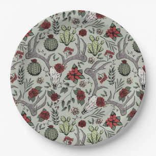 Assiettes En Carton Red and Green Country Cowgirl Christmas Antlers