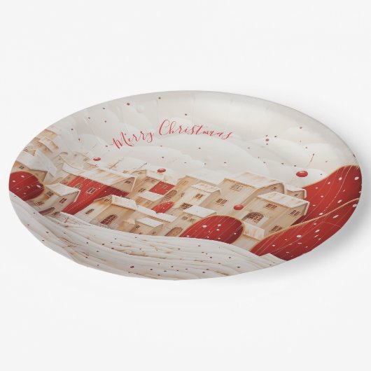 Assiettes En Carton Red and White Festive Christmas Paper Plate (Angle)