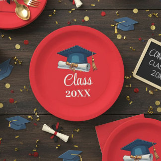 Assiettes En Carton Red and White Personalized Class Graduation Paper 
