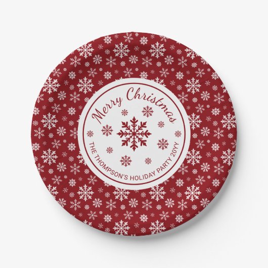 Assiettes En Carton Red And White Snowflakes Custom Christmas Party (Devant)