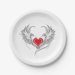 Assiettes En Carton Red Angel Coeur avec ailes