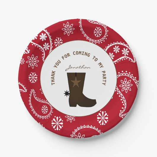 Assiettes En Carton Red Bandana Cowboy Boot Personnalisé Anniversaire (Devant)