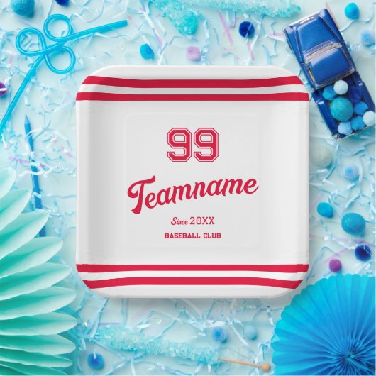 Assiettes En Carton Red Baseball Club Custom Player Numéro & TeamName (Fête)