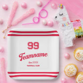 Assiettes En Carton Red Baseball Club Custom Player Numéro & TeamName (Fête)