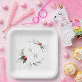 Assiettes En Carton Red Berries Holiday Chevaucher son et son monogram (Fête)