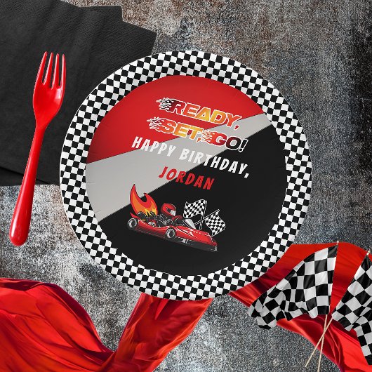 Assiettes En Carton Red | Black Go Kart Racing Anniversaire