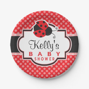 Assiettes En Carton Red & Black Ladybug; Baby shower mignon
