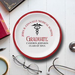 Assiettes En Carton Red Black Médicale School Custom Graduation Party