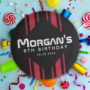 Assiettes En Carton Red Black Racing Voiture Stripe Anniversaire