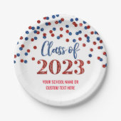 Assiettes En Carton Red Blue Confetti Graduation 2023 Plaques en papie (Devant)