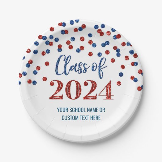 Assiettes En Carton Red Blue Confetti Graduation 2024 (Devant)