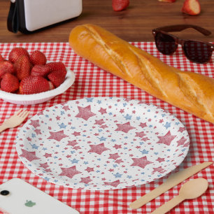 Assiettes En Carton Red Blue White Stars 4 juillet Bar B Q