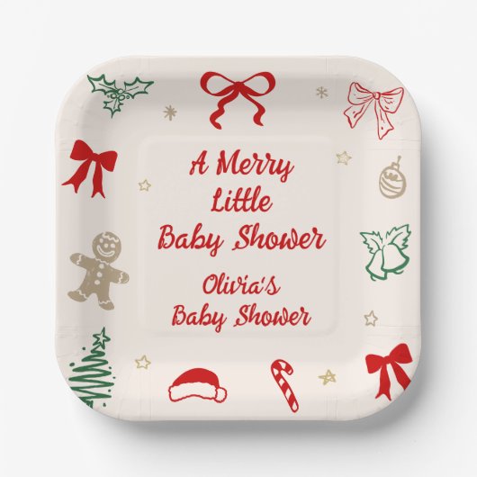 Assiettes En Carton Red Bow A Merry Little Christmas Baby Shower (Recto)