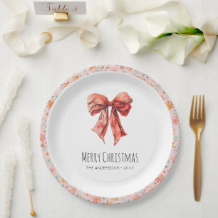 Assiettes En Carton Red Bow Coquette Élégant Noël Floral