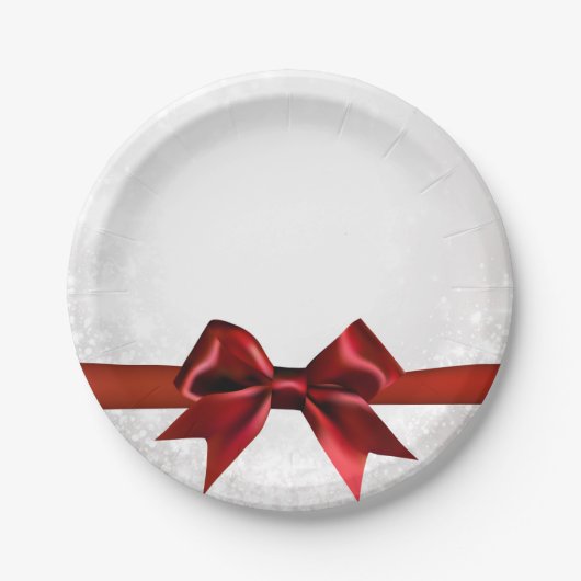 Assiettes En Carton Red Bow & Gold White Sparkel Holiday Party (Devant)