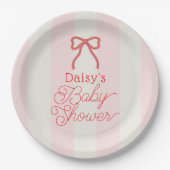 Assiettes En Carton Red Bow & Pink Stripes Baby Shower (Devant)