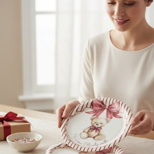 Assiettes En Carton Red Bow Teddy Bear Baby Shower Plates