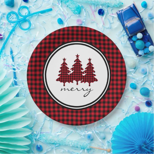 Assiettes En Carton Red Buffalo Check Pine Trees (Fête)