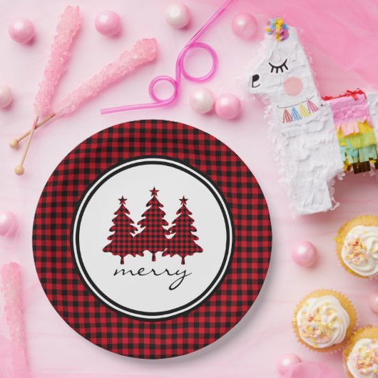 Assiettes En Carton Red Buffalo Check Pine Trees (Fête)