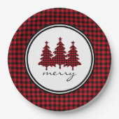 Assiettes En Carton Red Buffalo Check Pine Trees (Devant)