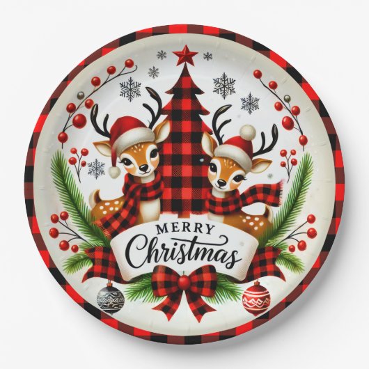 Assiettes En Carton Red Buffalo Plaid Christmas (Devant)