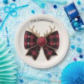 Assiettes En Carton Red Buffalo Plaid Christmas Bow Paper Plates (Fête)