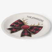 Assiettes En Carton Red Buffalo Plaid Christmas Bow Paper Plates (Angle)