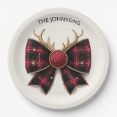 Assiettes En Carton Red Buffalo Plaid Christmas Bow Paper Plates (Devant)