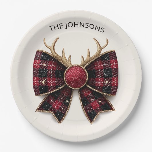 Assiettes En Carton Red Buffalo Plaid Christmas Bow Paper Plates (Devant)