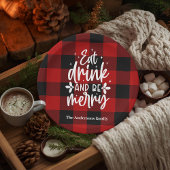 Assiettes En Carton Red Buffalo Plaid “Eat, Drink & Be Merry”