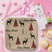 Assiettes En Carton Red Buffalo Plaid & Joyeux bois de Noël (Fête)