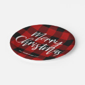 Assiettes En Carton Red Buffalo Plaid & Joyeux Noël|Nom personnel (Angle)